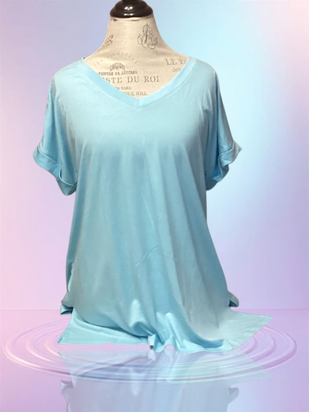 LAINAB Top oversized medium super soft Rolled short sleeve V-Neck